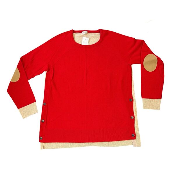 J.Crew Sweater Womens SZ L Bright Red Orange Color Block Wool Side Button Preppy - Picture 11 of 12